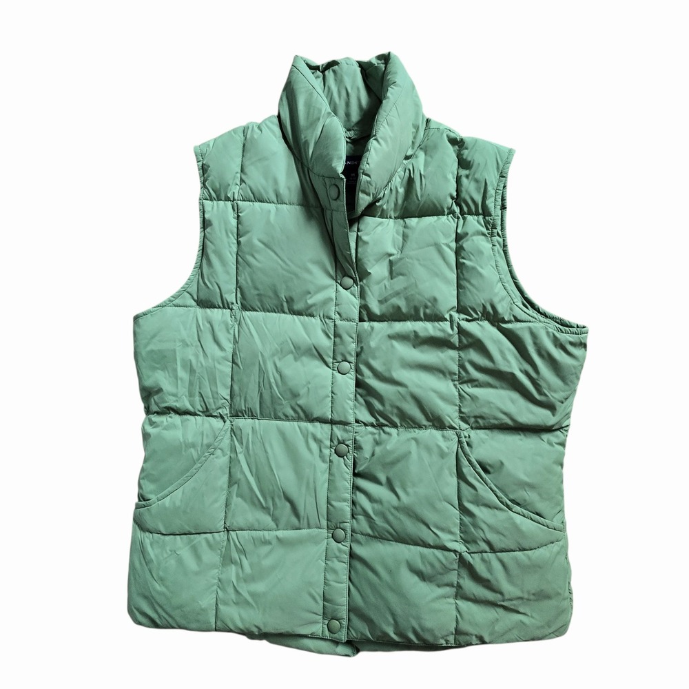 Lands' End Womens Puffer Vest Green Quilted Sleeveless Outdoor Casual‎ M
